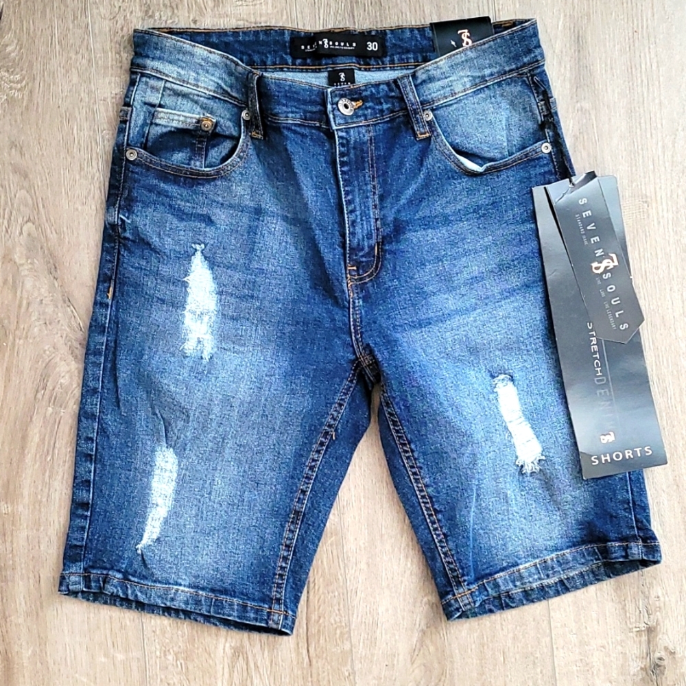 Denim Jean Shorts, size 30, blue(1), black(1),stretch denim.